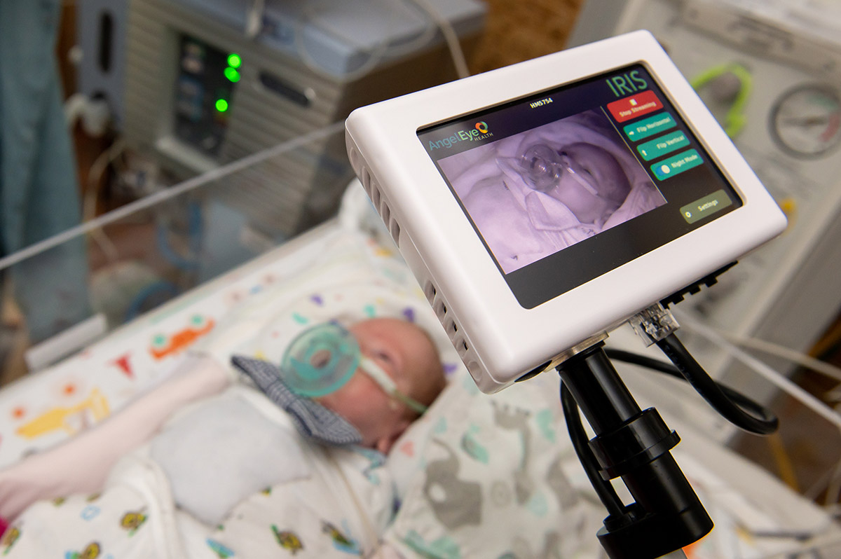 new born baby being monitored by AngelEye Camera System